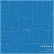 Blueprint US city map of Oakland, Illinois.