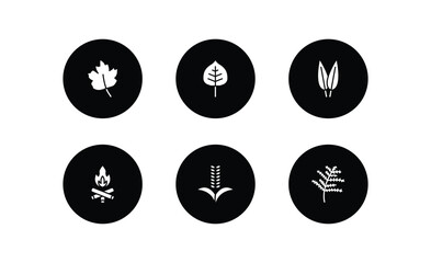 Poster - nature filled icons set. nature filled icons pack included gooseberry leaf, cercis leaf, lemon leaf, camping bonfire, grains, cypress vector.