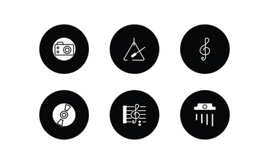 Poster - music and media filled icons set. music and media filled icons pack included photo camera, music triangle, treble clef, record, octave, chimes vector.