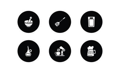Poster - kitchen filled icons set. kitchen filled icons pack included mortar, spatula, kitchen board, olive oil, mixer, beer vector.