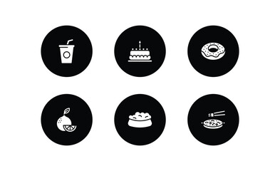 Wall Mural - food filled icons set. food filled icons pack included drinking, cake with one candle, chote donut, citrus fruits, dog food, chinese vector.