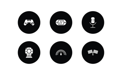 Poster - arcade filled icons set. arcade filled icons pack included gamepad, video console, voice acting, lottery game, speedometer, racing vector.