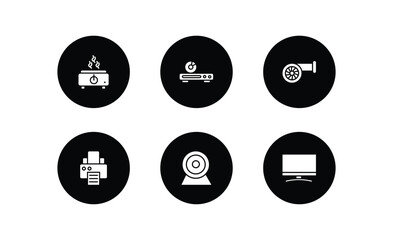 Poster - electronic devices filled icons set. electronic devices filled icons pack included hot plate, dvd player, turbine, printer, web camera, smart tv vector.