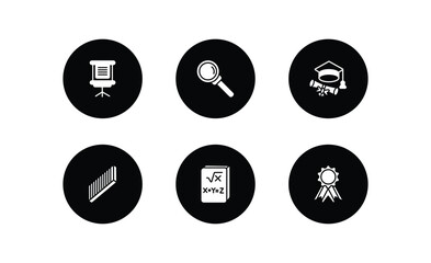 Poster - education filled icons set. education filled icons pack included flip chart, magnification lens, college graduation, blackboard eraser, math book, medallion vector.