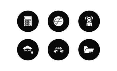 Poster - education filled icons set. education filled icons pack included school calculator, is not an element of, kid, graduation mortarboard, basic rainbow, open file vector.