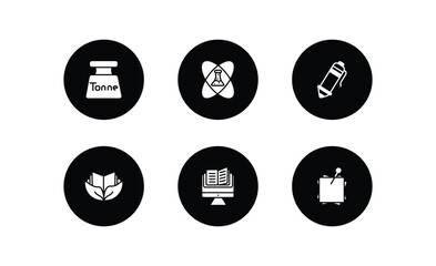 Poster - education filled icons set. education filled icons pack included tonne, experimentation, ballpoint pen, eco book, studies, sticky note vector.