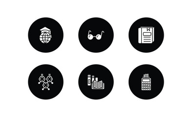 Poster - education filled icons set. education filled icons pack included international graduate, studying glasses, closed book with marker, chemical diagram, book shop, adding hine vector.
