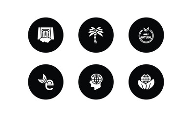 Poster - ecology filled icons set. ecology filled icons pack included dam, coconut tree, 100 % natural badge, eco e, awareness, sustainability vector.