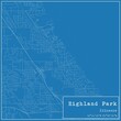 Blueprint US city map of Highland Park, Illinois.