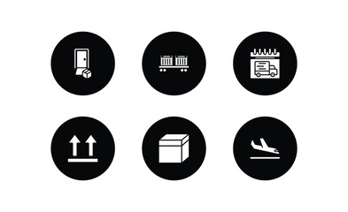 Poster - delivery and logistic filled icons set. delivery and logistic filled icons pack included delivery door, cargo train, day, side up, package, arrival vector.