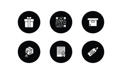 Poster - delivery and logistic filled icons set. delivery and logistic filled icons pack included gift, bar code, delivery containers, wait time, charter, tax free vector.