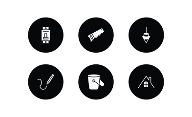 Poster - construction tools filled icons set. construction tools filled icons pack included circuit breaker, hand saw, plumb bob, drawing, bucket, roof vector.