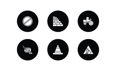 Poster - construction filled icons set. construction filled icons pack included stopping, birck wall, steamroller, construction plan, road stopper, working vector.