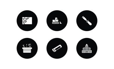 Poster - construction filled icons set. construction filled icons pack included concrete, bulldozer, chisel, tool box, hacksaw, big building vector.