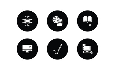 Poster - computer filled icons set. computer filled icons pack included computer micro chip, internet server, book and mouse, and monitor, 3d printing pen, vector.