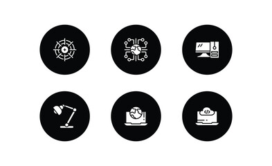 Poster - computer filled icons set. computer filled icons pack included calibrate, information network, workstation, study lamp, surfing the net, computing code vector.