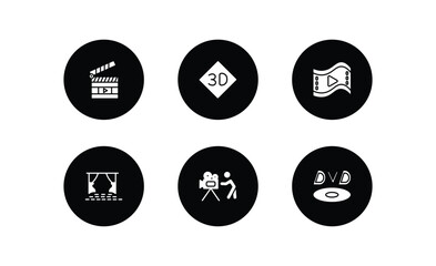 Poster - cinema filled icons set. cinema filled icons pack included movie clapper open, 3d text, big play button, cinema screen, cameraman, dvd vector.