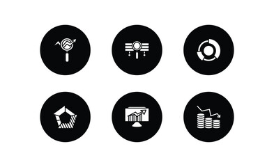 Poster - business and finance filled icons set. business and finance filled icons pack included database analysing, stock data analysis, graph pie, polygonal chart, data analytics, increase money vector.