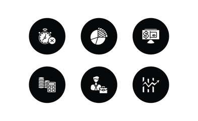 Poster - business and analytics filled icons set. business and analytics filled icons pack included time out, data analysis pie chart, online payment, spending, worker, charts vector.