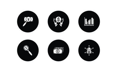 Poster - business filled icons set. business filled icons pack included yen business search, dollar money protection, dual chart, money searcher, american dollar bill, multitasking woman vector.