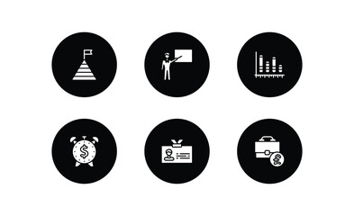 Poster - business filled icons set. business filled icons pack included stats pyramid, man presentation, bars graphic, dollar on business time, club card, pounds bag of vector.