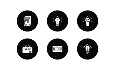 Poster - business filled icons set. business filled icons pack included newspaper page, ideas to earn money, strategic, business, bank card, round light bulb vector.