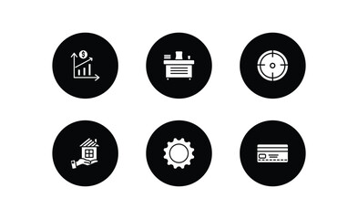 Poster - business filled icons set. business filled icons pack included finance, director desk, target, home insurance, tool button, banking card vector.