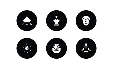 Poster - astronomy filled icons set. astronomy filled icons pack included lander, radar pointing up, little extraterrestial, space junk, relativity, space robot vector.