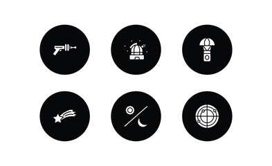 Poster - astronomy filled icons set. astronomy filled icons pack included gun blaster, observatory, capsule parachute, falling star, day and night, radar system vector.