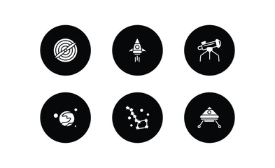 Poster - astronomy filled icons set. astronomy filled icons pack included airscrew, rocket start, big telescope, mars with satellite, ursa major, space capsule vector.