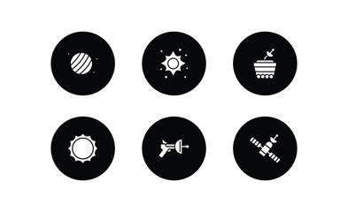Poster - astronomy filled icons set. astronomy filled icons pack included uranus with satellite, supernova, moonwalker, big sun shining, space gun, inclined satellite vector.