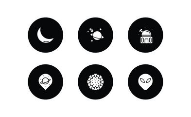 Poster - astronomy filled icons set. astronomy filled icons pack included crescent moon, astrology, planetarium, space travel, stargate, extraterrestial head vector.