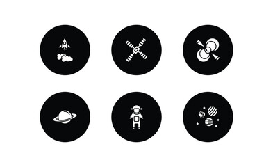 Poster - astronomy filled icons set. astronomy filled icons pack included liftoff, big satellite, pulsar, saturn, spaceman, planets vector.
