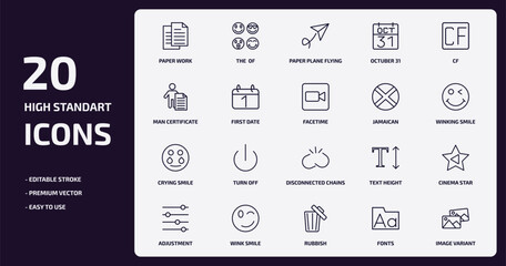 Poster - user interface collection. outline icons set. user interface collection. thin line icons pack such as paper work, octuber 31, first date, crying smile, wink smile, rubbish, fonts, image variant