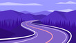© Dmytro - Long winding road leading off into the mountains. Horizontal purple illustration of asphalt roadway in the evening mountain background.