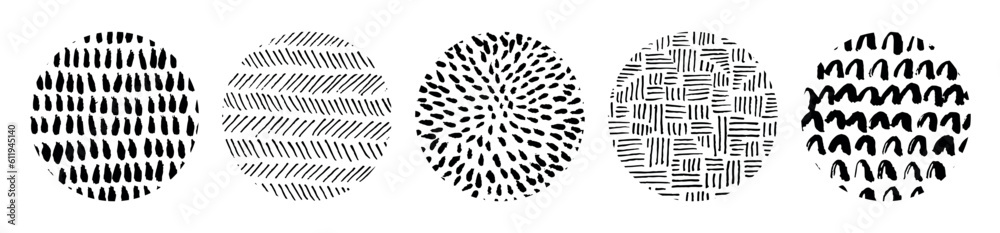 Big Set of round Abstract black Backgrounds or Patterns. Hand drawn ...