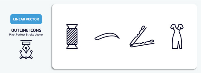 Poster - woman clothing outline icons set. woman clothing thin line icons pack included thread spool, eyebrow, hair clip tool, clothes vector.