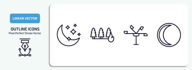 Poster - weather outline icons set. weather thin line icons pack included twilight, wildfire, anemometer, waning moon vector.
