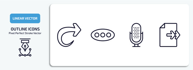 Poster - user interface outline icons set. user interface thin line icons pack included forward, more, mic, next page vector.