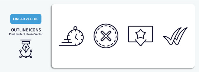 Poster - user interface outline icons set. user interface thin line icons pack included express, close, favorites button, double checking vector.