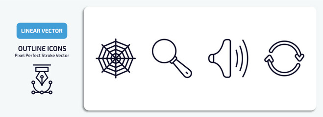 Poster - user interface outline icons set. user interface thin line icons pack included spider web, look, high volume, retweet vector.