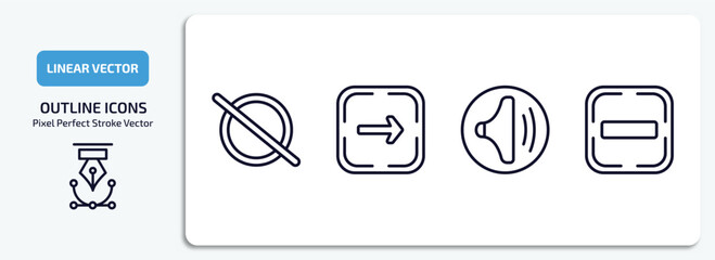 Poster - user interface outline icons set. user interface thin line icons pack included forbbiden, go, medium volume, subtraction vector.