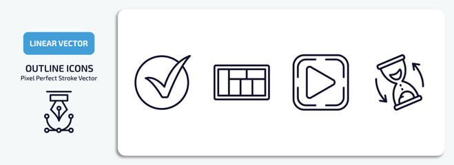 Poster - user interface outline icons set. user interface thin line icons pack included correct, layout, play