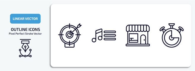 Poster - ultimate glyphicons outline icons set. ultimate glyphicons thin line icons pack included target with circle, music menu, groceries shop, time almost full vector.