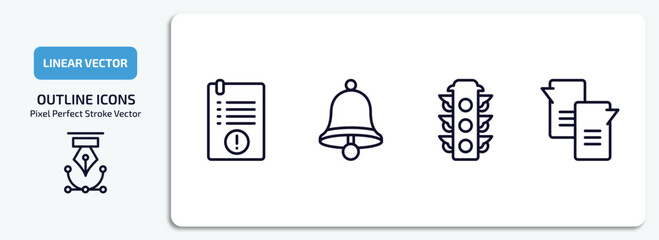 Poster - ultimate glyphicons outline icons set. ultimate glyphicons thin line icons pack included exclamation file, alarm bell, big traffic light, message ballon vector.