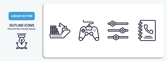 Poster - ultimate glyphicons outline icons set. ultimate glyphicons thin line icons pack included cargo boat, game controller cross, tings bars, call contact vector.