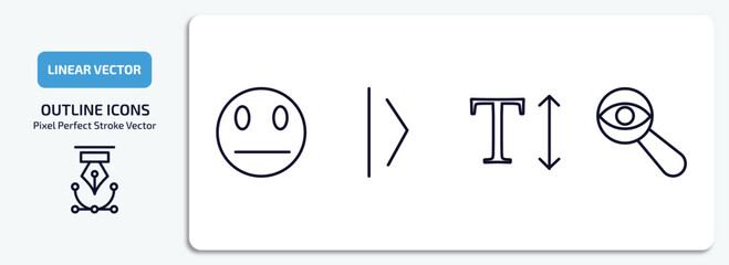 Poster - user interface outline icons set. user interface thin line icons pack included sceptic smile, slide right, text height, detective search vector.