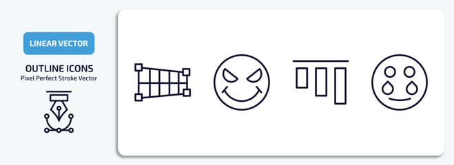 Aufkleber - user interface outline icons set. user interface thin line icons pack included crop perspective, evil smile, top alignment, crying smile vector.