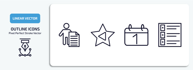 Poster - user interface outline icons set. user interface thin line icons pack included man certificate, cinema star, first date, film list vector.