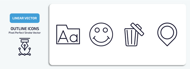 Poster - user interface outline icons set. user interface thin line icons pack included fonts, smiling smile, rubbish, point at vector.